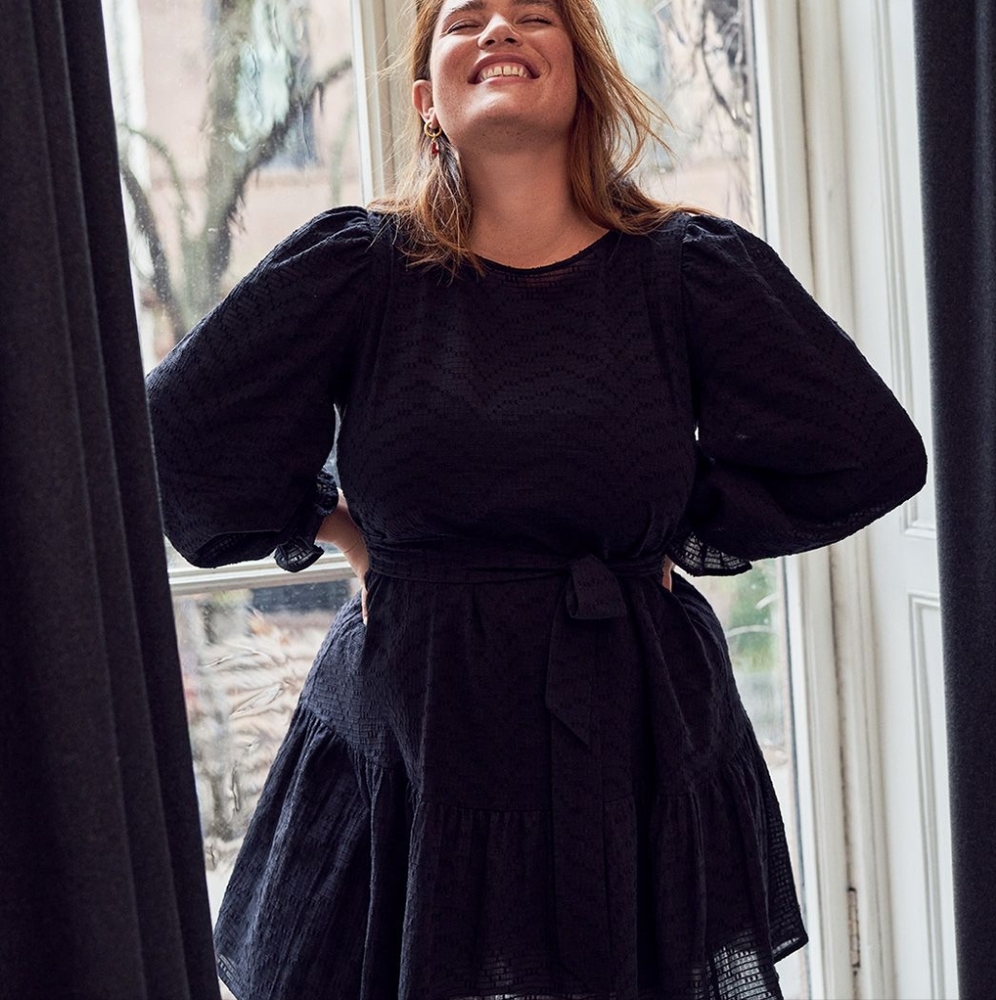 Eloquii black open back textured day dress size 14 14P